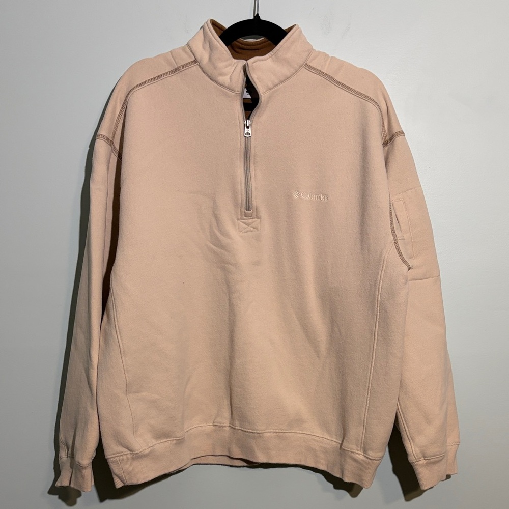 Columbia Men's Beige 1/4 Zip-Up Sweatshirt Size XL Outdoor Casual Heavyweight